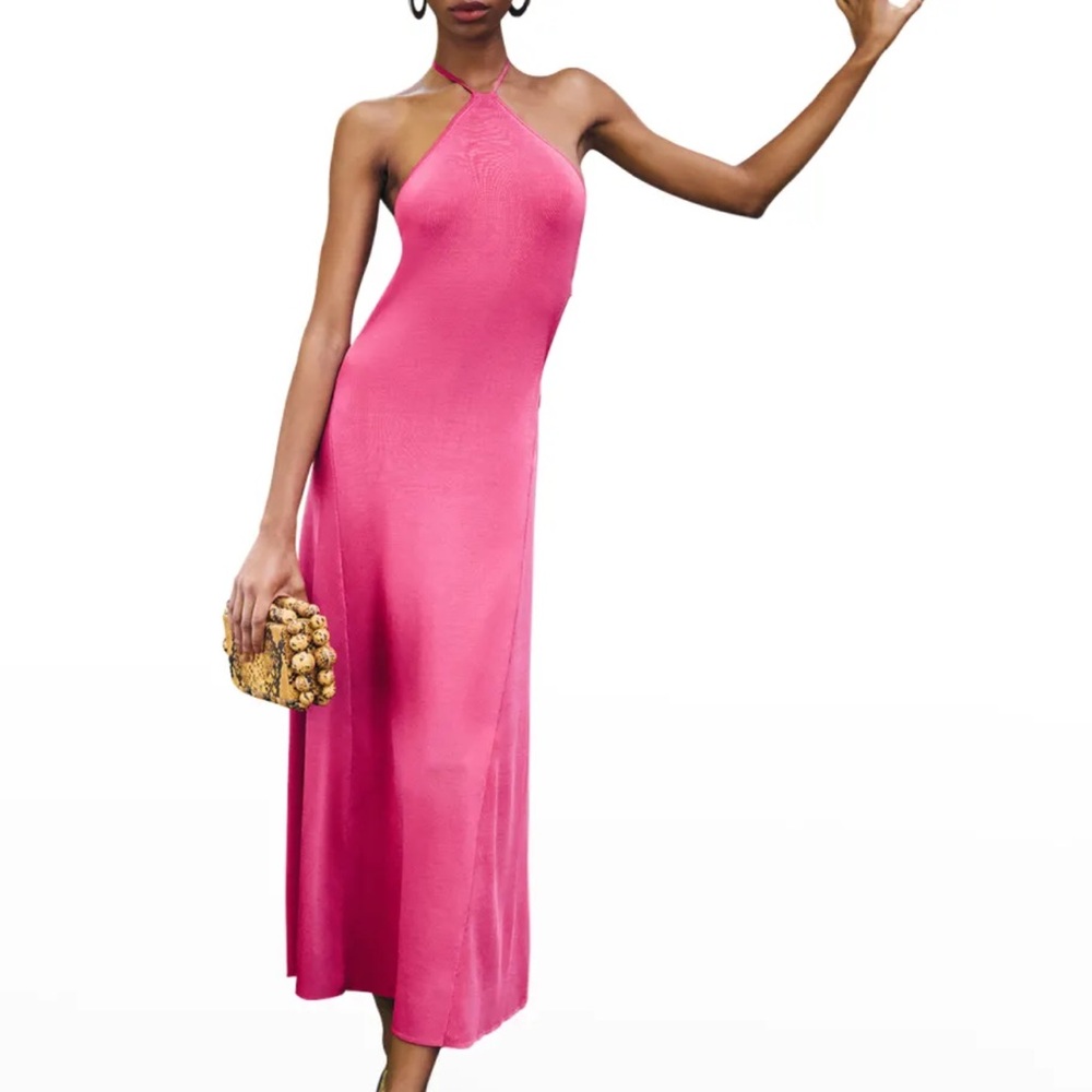 Culta Gaia Pink Grace Halter Midi Knit Dress Large
